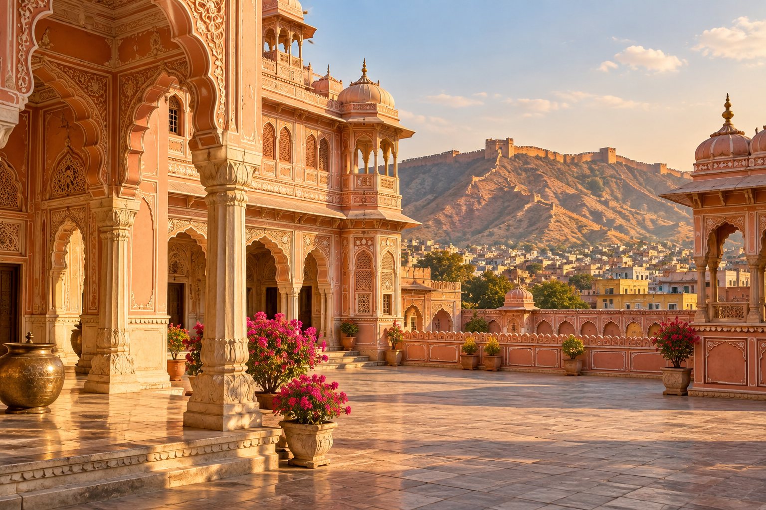 Rajasthan heritage palace at sunset
